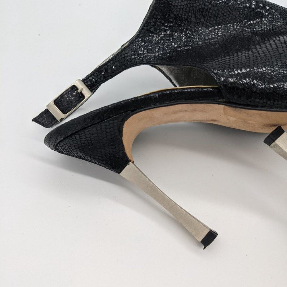 Timothy Hitsman Women's Black Pointed Toe Sling Back Metal Heels Size 8.5 - Picture 7 of 10